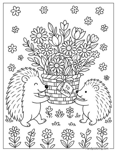 Mommy Hedgehog and Baby Coloring Page