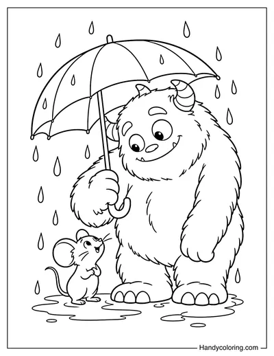 Monster Holding an Umbrella with a Tiny Mouse