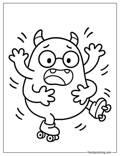 Monster On Roller Skates Coloring Page