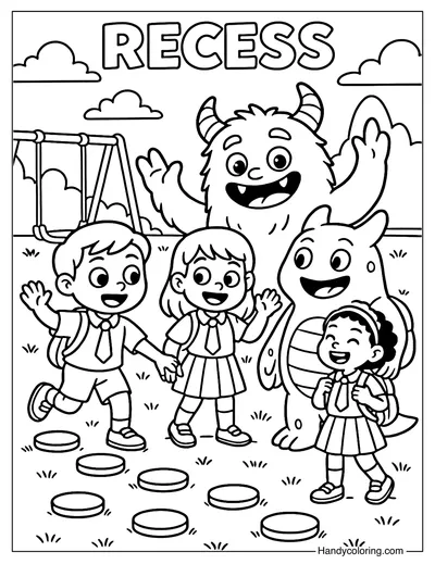 Monster Recess Coloring Page