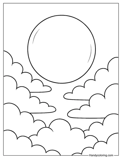 Moon Above the Sea of Clouds Coloring Page