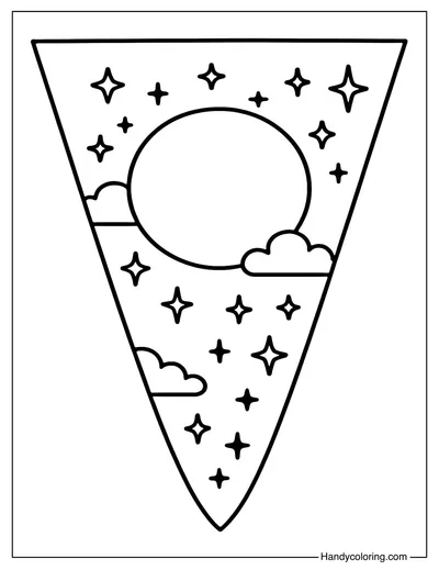 Moon and Stars Triangle Flag Coloring Page