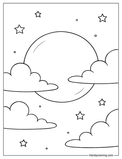 Moon Behind Clouds Coloring Page