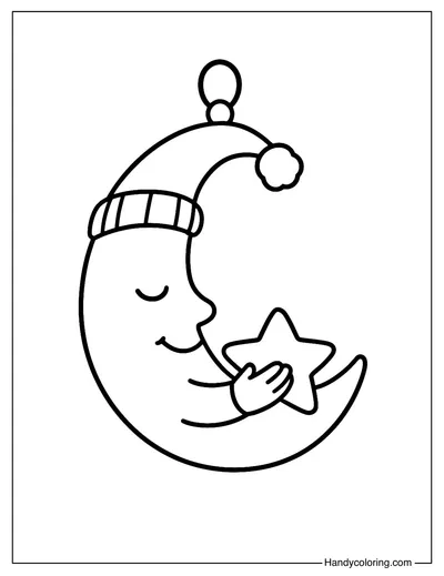 Moon Sleepy Ornament Coloring Page