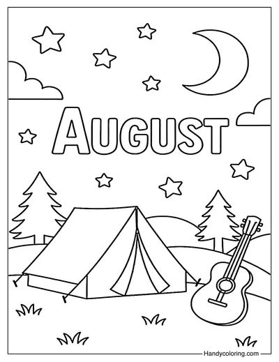Moonlight Campfire Scene Coloring Page