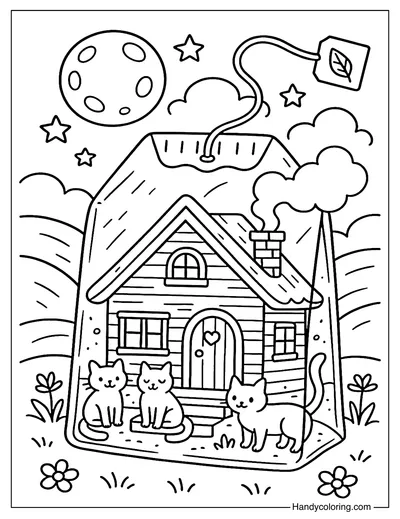 Moonlight Cottage Tea Bag Coloring Page
