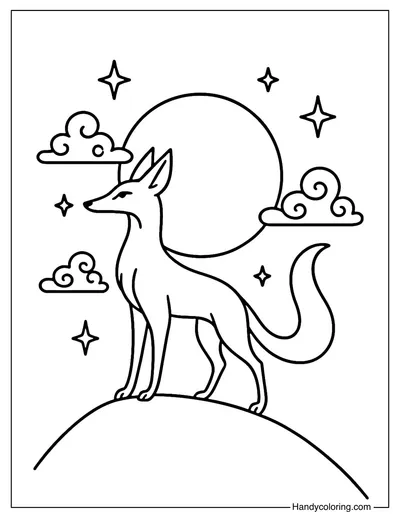 Moonlight Fox Coloring Page