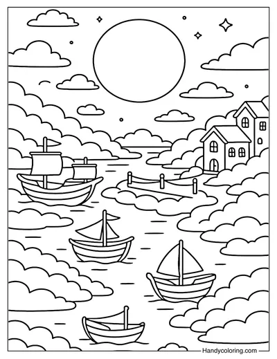 Moonlight Sky Harbor Coloring Page