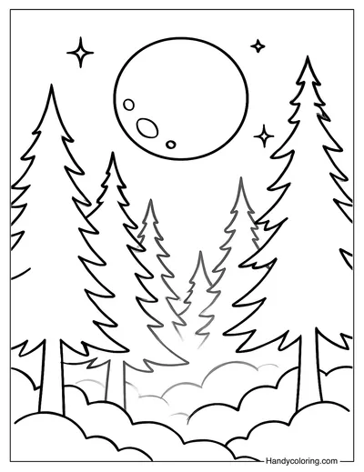 Moonlit Forest Coloring Page