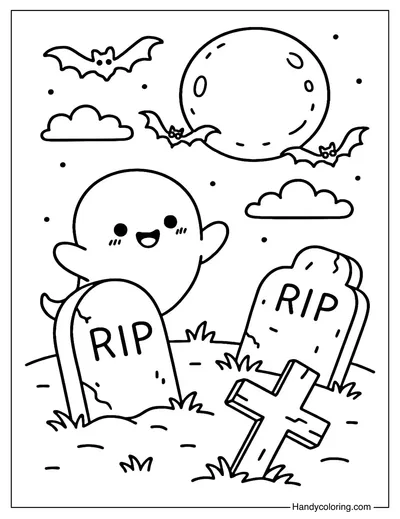 Moonlit Graveyard Coloring Page