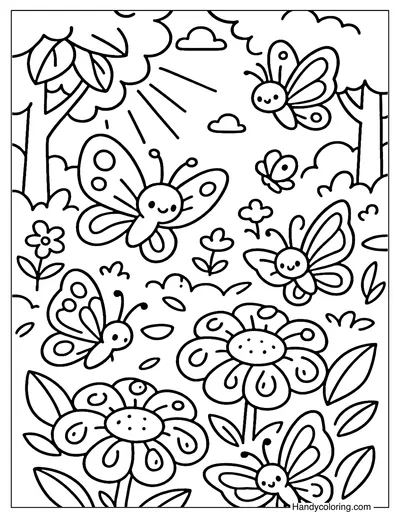 Morning Butterfly Garden Coloring Page