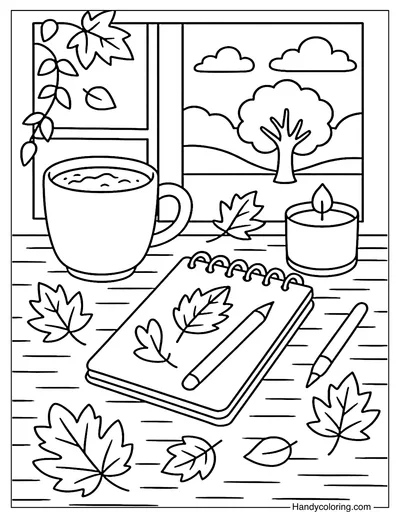 Morning Coffee and Notebook Coloring Page