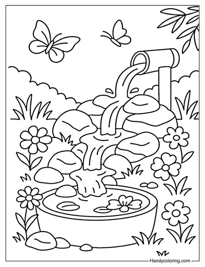 Mossy Pebble Stream Coloring Page
