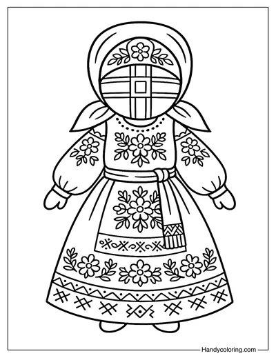 Motanka with Patterns Coloring Page