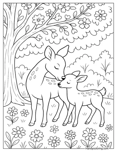 Mother and Baby Deer Coloring Page