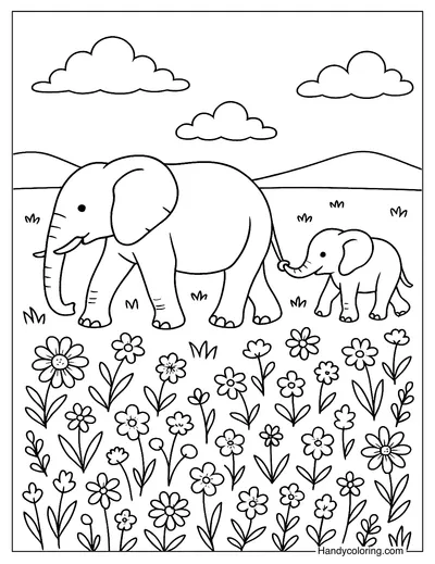 Mother and Child Elephant Coloring Page