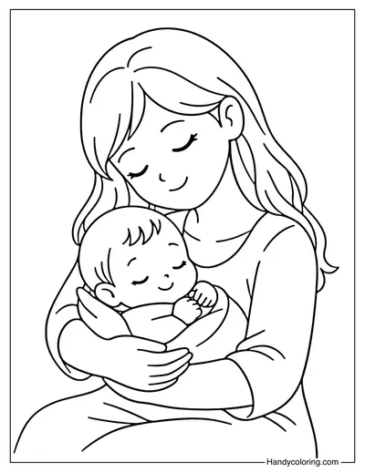 Mother and Child Love Coloring Page
