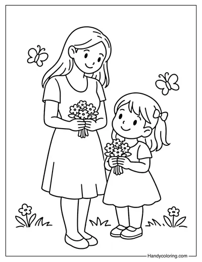 Mother and Daughter Women's Day Coloring Page