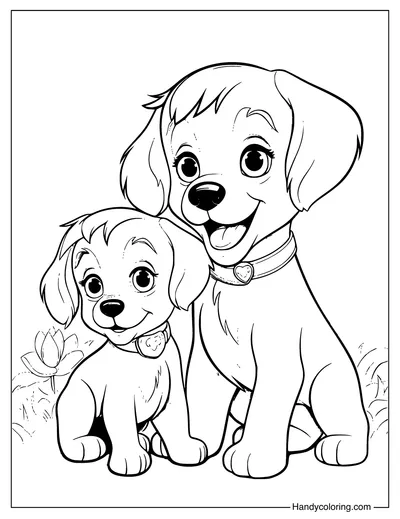 Mother Dog And Puppy Coloring Page