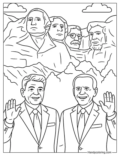 Mount Rushmore and Presidents Coloring Page