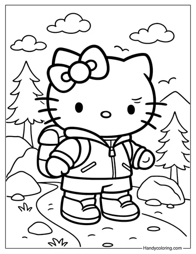 Mountain Adventure Hello Kitty Coloring Page