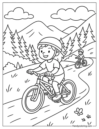 Mountain Trail Biking Coloring Page