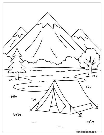 Mountain View Campsite Coloring Page
