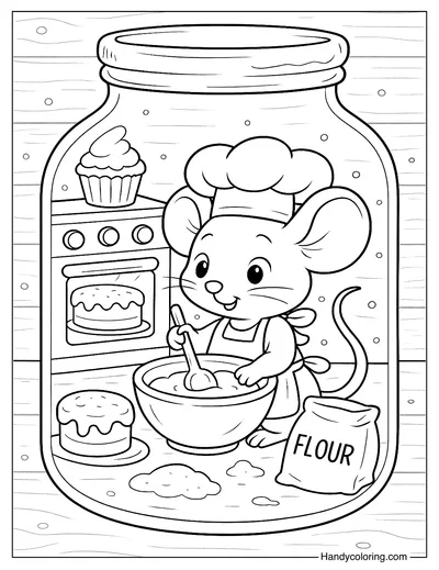 Mouse Bakery in a Jar Coloring Page