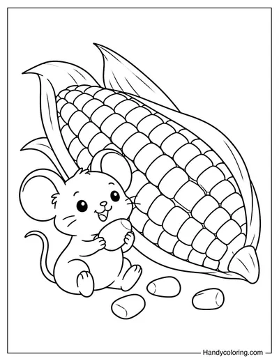 Mouse Beside a Giant Corn Cob