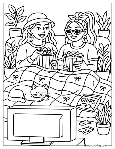 Movie Night Buddies Coloring Page