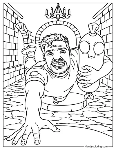 Mr Beast with Sausage Coloring Page