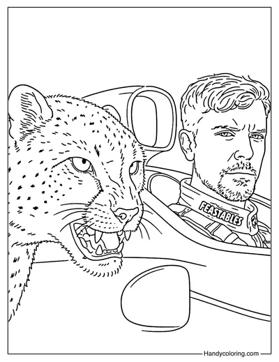 MrBeast Racing with Cheetah Coloring Page