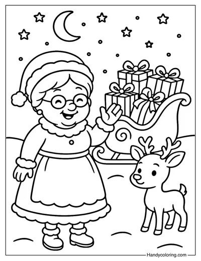 Mrs Claus and Santa Sleigh Coloring Page
