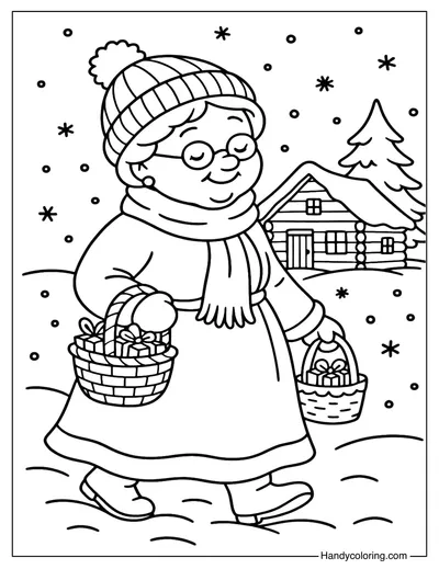 Mrs Claus in the Snow Coloring Page