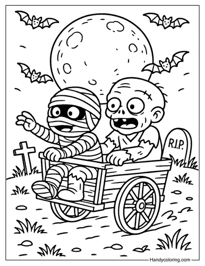 Mummy and Zombie Coloring Page