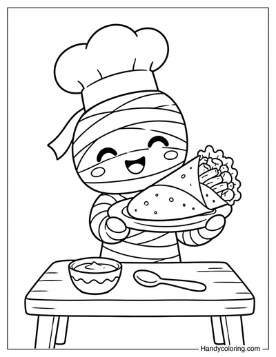 Mummy Chef Making a Wrap Sandwich