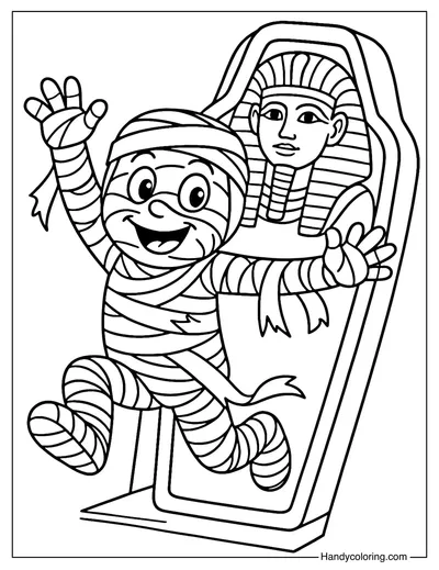 Mummy in Coffin Coloring Page