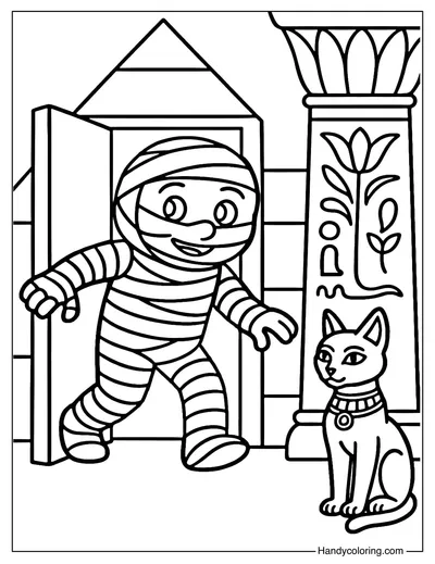 Mummy in Pyramid Coloring Page