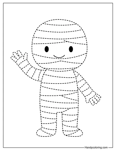 Mummy Kid Tracing Coloring Page