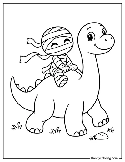 Mummy Riding a Friendly Dinosaur