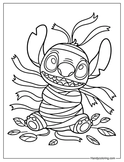 Mummy Stitch Halloween Coloring Page