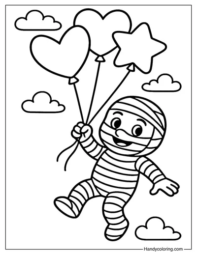 Mummy with Balloons Coloring Page