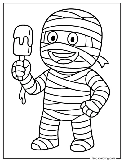 Mummy with Ice Cream Coloring Page