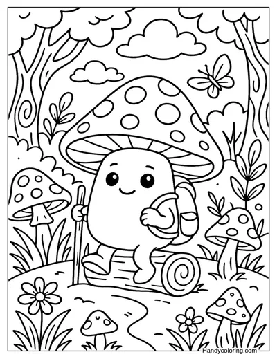 Mushroom Adventure Coloring Page
