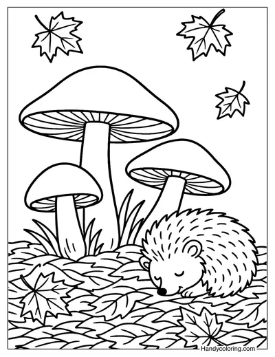 Mushroom and Hedgehog Coloring Page