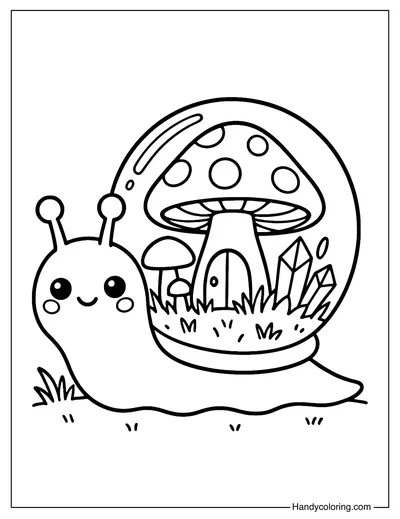 Mushroom and Snail Coloring Page