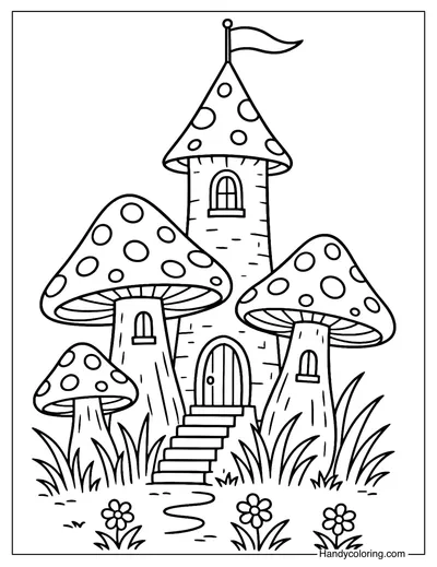 Mushroom Castle Coloring Page