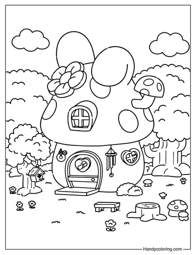 Mushroom Cottage Coloring Page My Melody