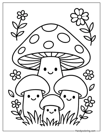 Mushroom Family Coloring Page