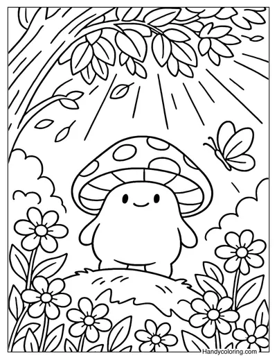 Mushroom Friend Coloring Page